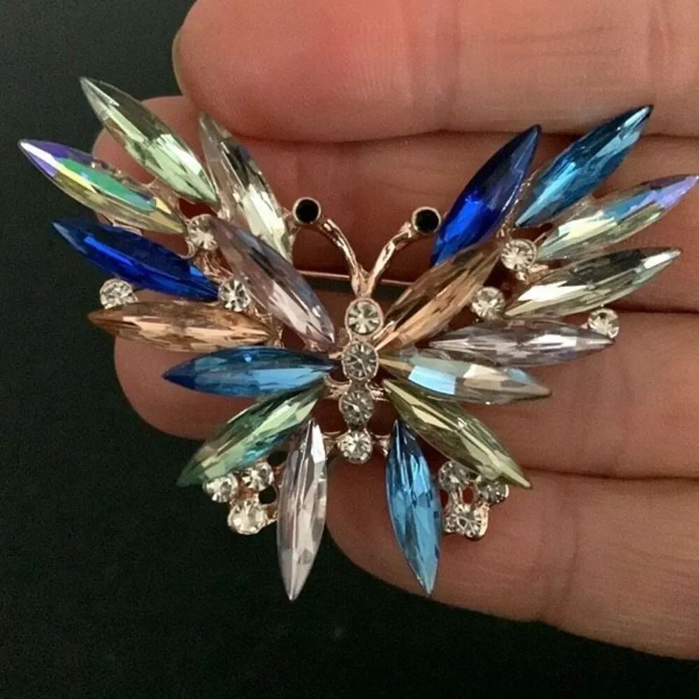 Lyra Butterfly Brooch Vintage Style Pin, Marquise Crystals